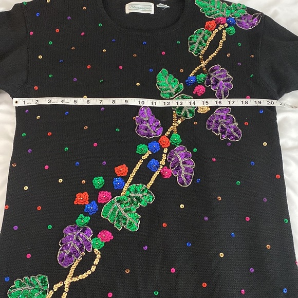Vintage SHENANIGANS Small Black Holiday Pullover Sweater Purple Green Red Blue - Picture 13 of 16